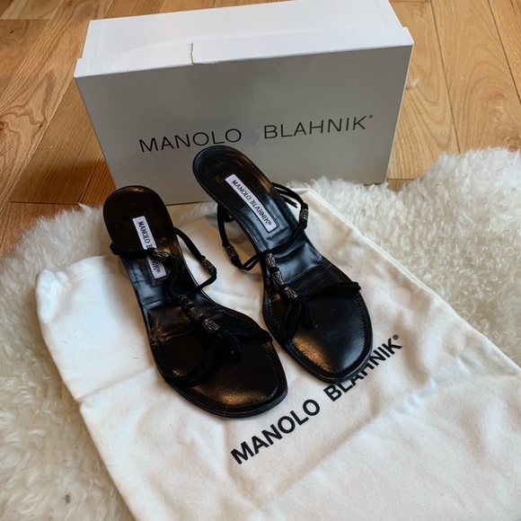 Manolo Blahnik Shoes - Manolo Blahnik Black Kitten Heel Sandals